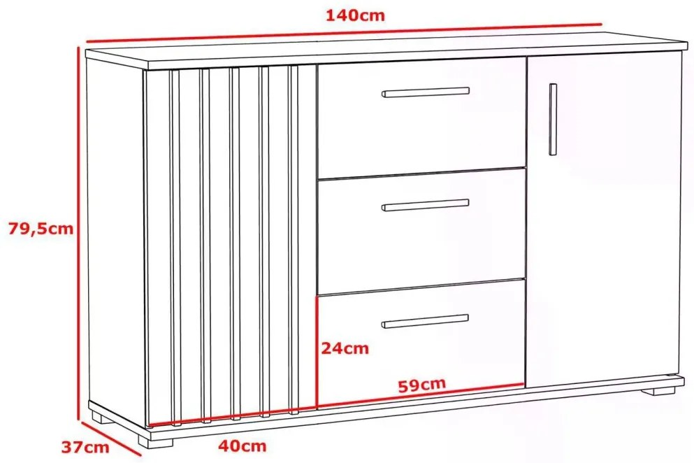Dubová komoda 140 cm so zásuvkami a úchytkami