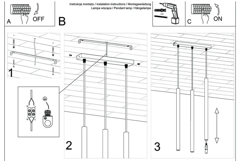 Čierne závesné svietidlo Sollux Fideus, dĺžka 30 cm