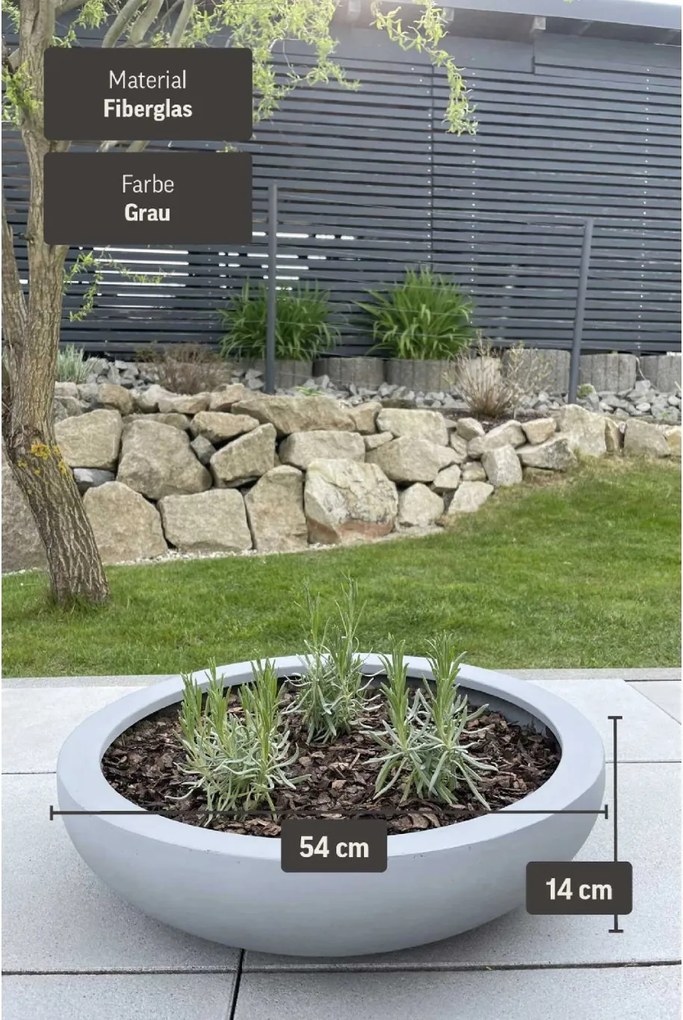 Okrasná miska PLANA, sklolaminát, Ø 54 cm x výška 14 cm, betón design