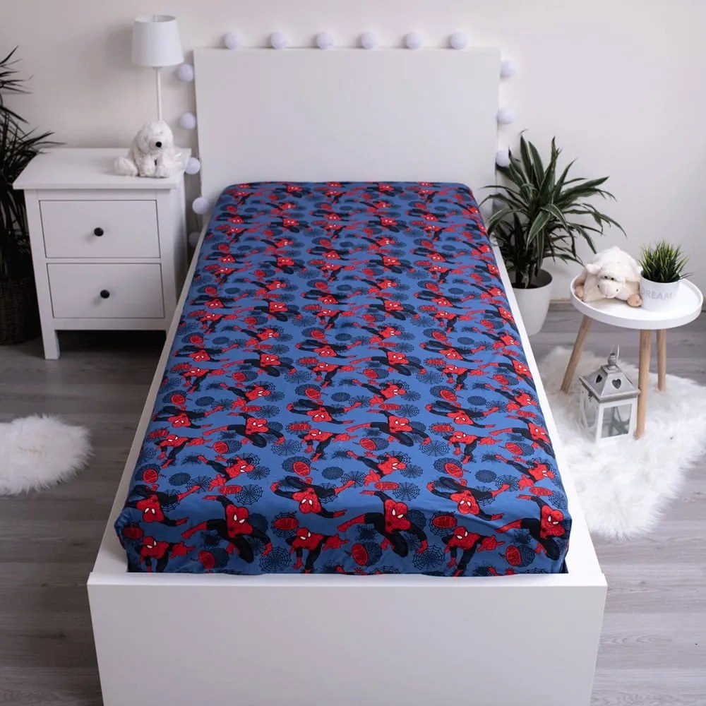 Detská bavlnená plachta Jerry Fabrics Spiderman, 90 x 200 cm
