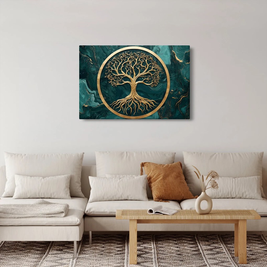 Obraz – Zlatý strom života v mramore (90x60 cm)