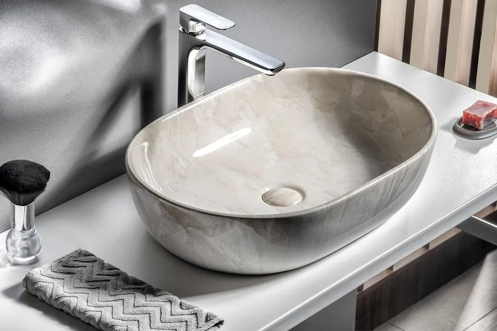 Sapho Sapho, DALMA keramické umývadlo na dosku, 59x42cm, imitácia kameňa, MM427