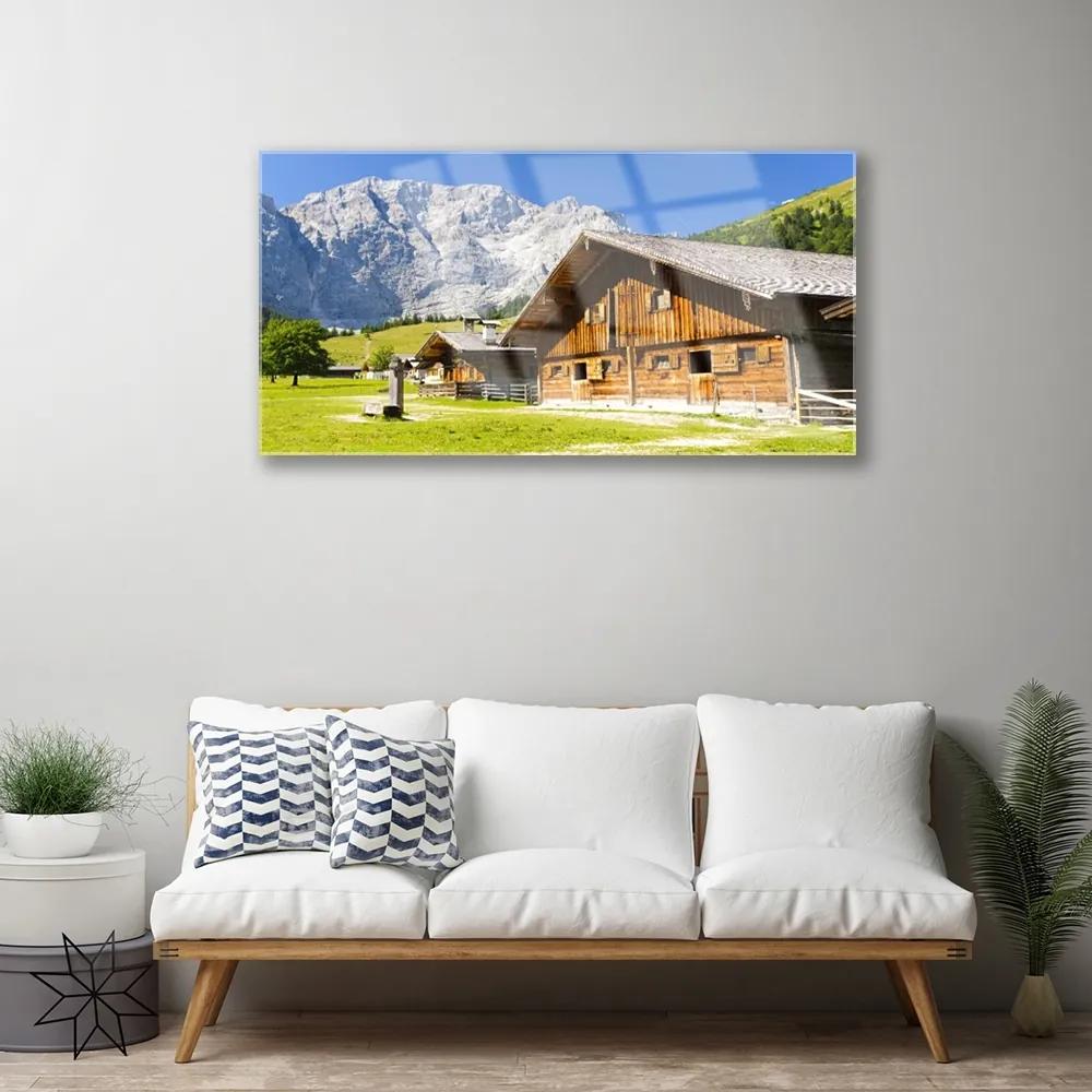 Obraz na skle Dom hora krajina 125x50 cm