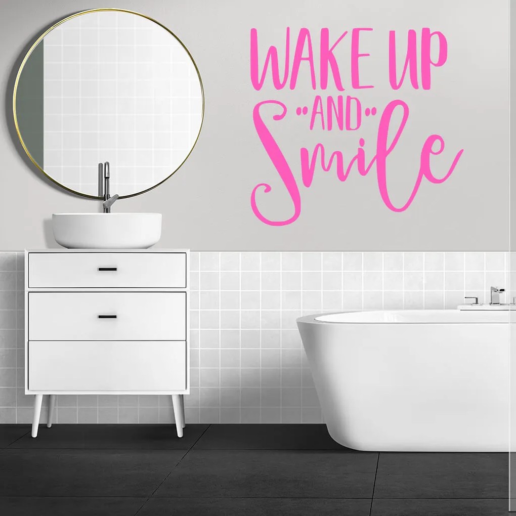 Veselá Stena Samolepka Nápis Wake up and Smile Farba: béžová, Veľkosť: 80 x 74 cm