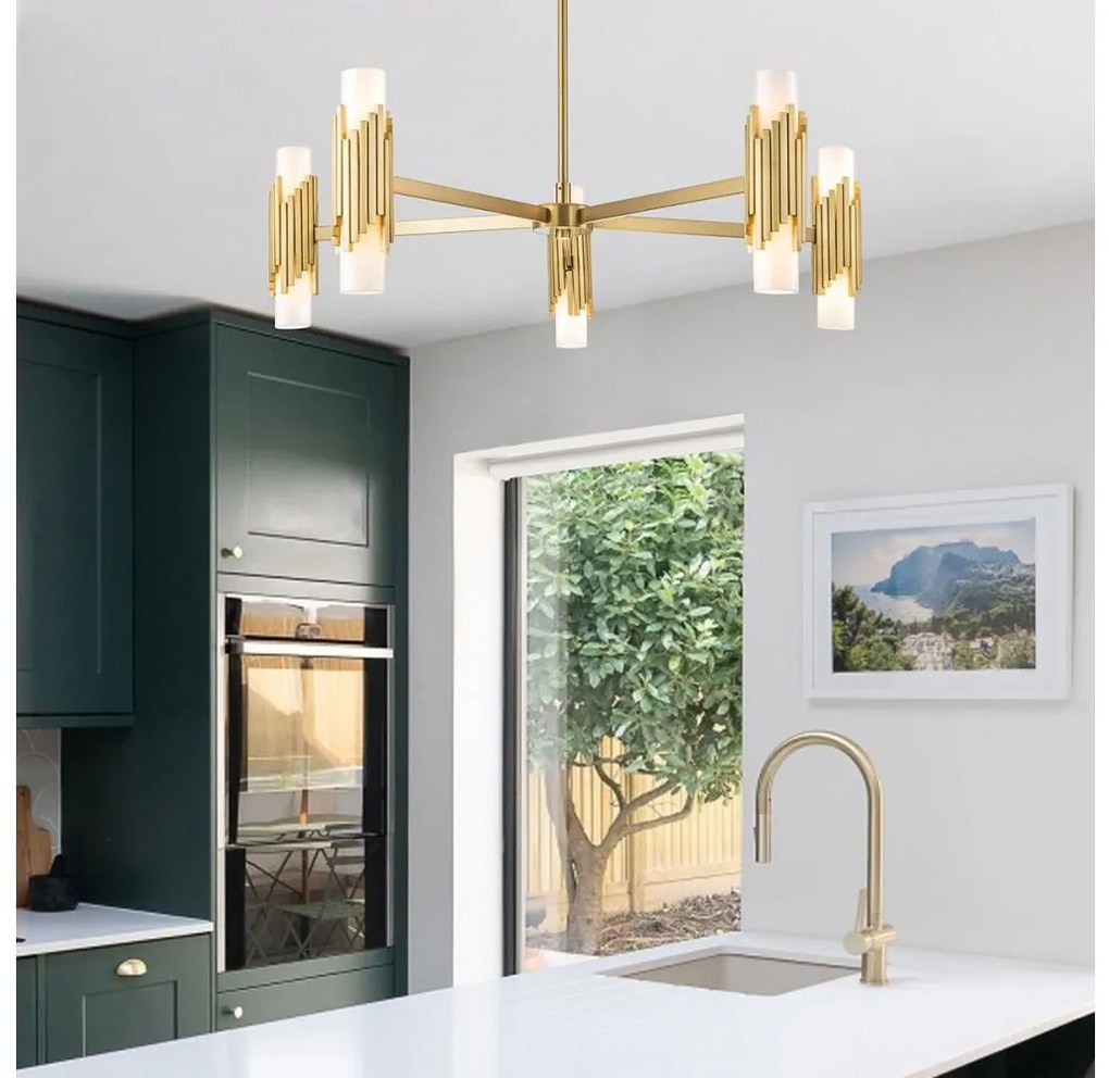 Elstead MARVELE10-AB-OPAL - Luster na tyči MARVELE 10xE14/40W/230V zlatý