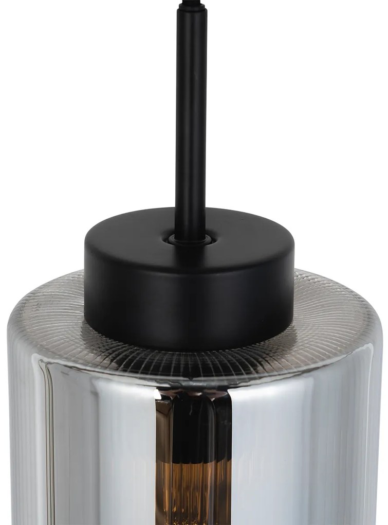 Art Deco závesné svietidlo čierne s dymovým sklom - Laura