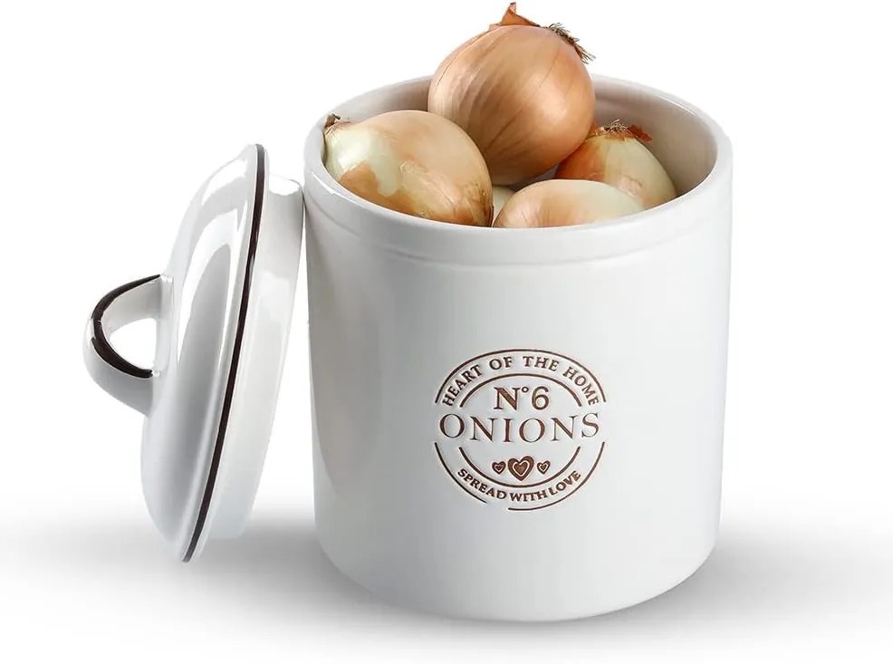 Súprava 7 keramických dóz na cesnak, cibuľu a zemiaky + súprava na olej, ocot, korenie a soľ, biela CERAMIC