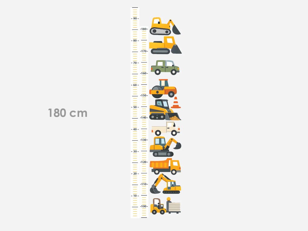 Meter a stavebné autíčka textilní prelepiteľná nálepka na stenu výška 160 cm