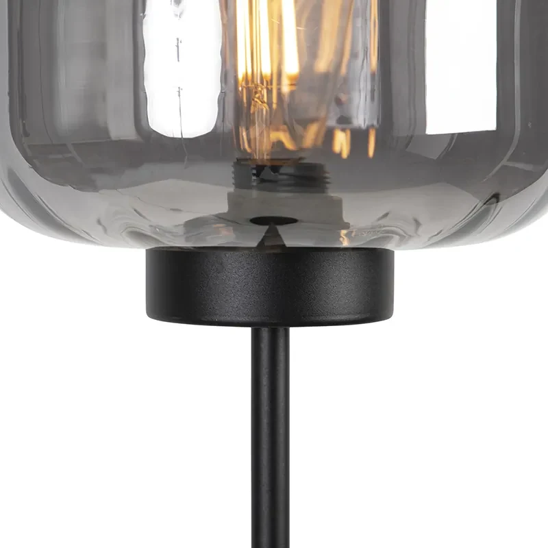 Dizajnová stojaca lampa čierna s dymovým sklom - Qara
