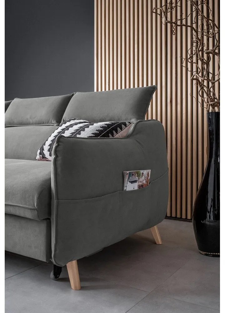 Svetlosivá zamatová rozkladacia rohová pohovka (ľavý roh) Sweet Harmony – Miuform