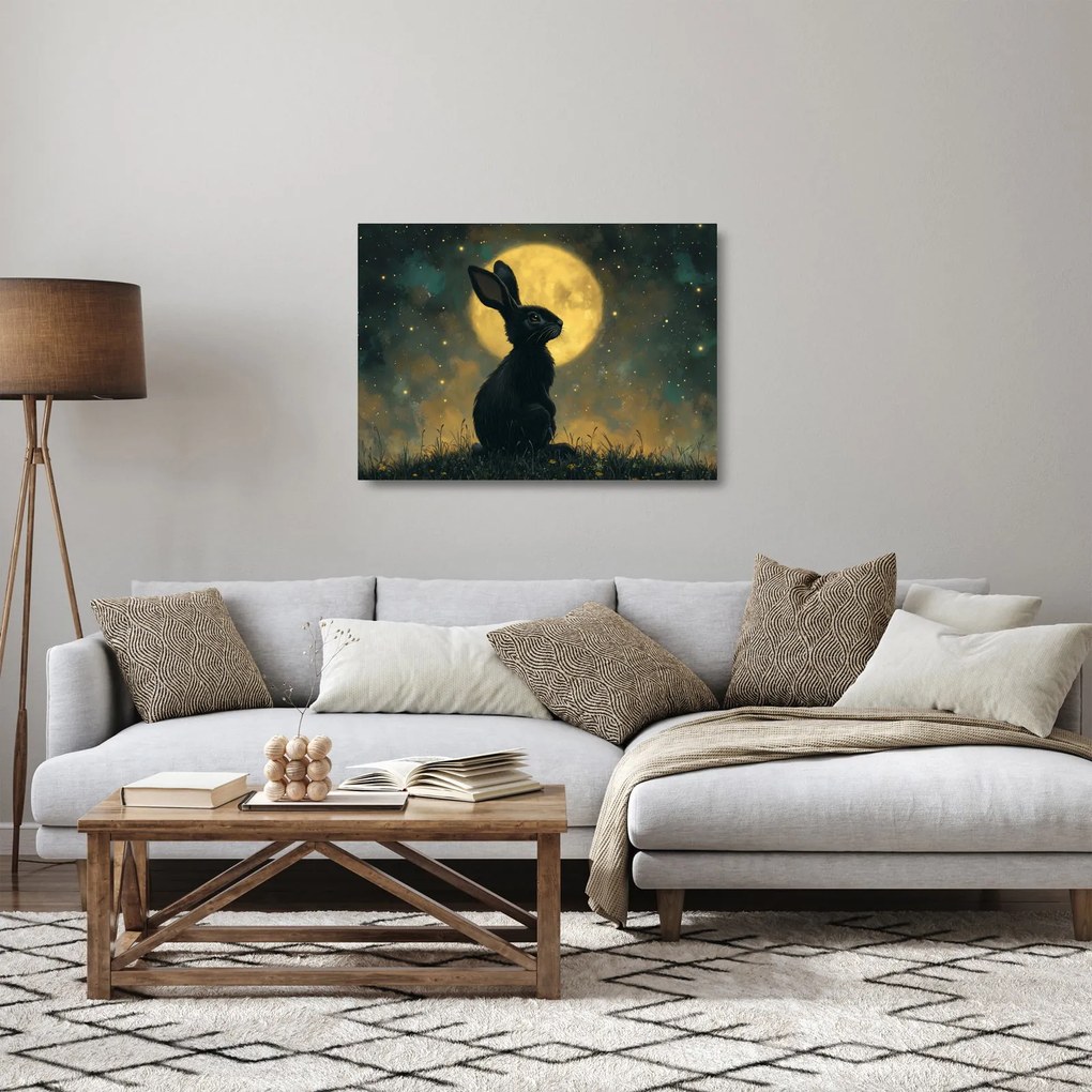 Sklenený obraz - Zajac s mesiacom (70x50 cm)