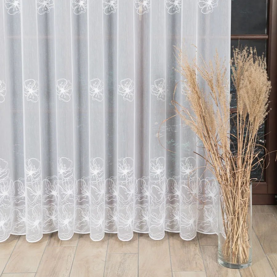 Biela tylová vyšívaná záclona FLORABELLA  - šité na mieru