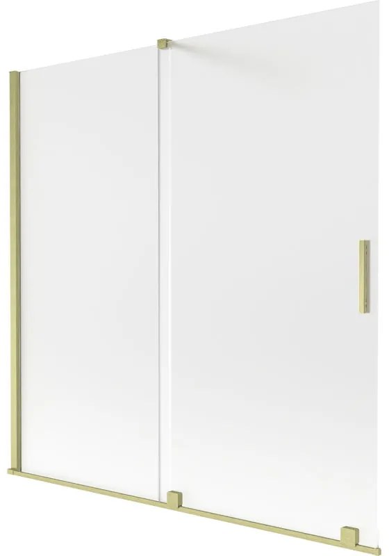 Mexen Velar, 2-krídlová posuvná vaňová zástena 160 x 150 cm, 8mm sklo námraza, zlatá matná, 896-160-000-31-55