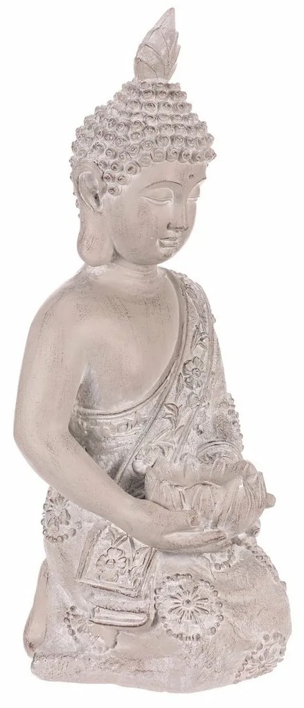 Dekorácia soška Budha kľačiaci, sivá, polyresin, 25 x 24 x 57 cm