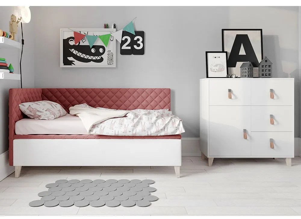 Posteľ Faster s opierkou 80x200cm, biela/ružová Roh: Orientace rohu Levý roh