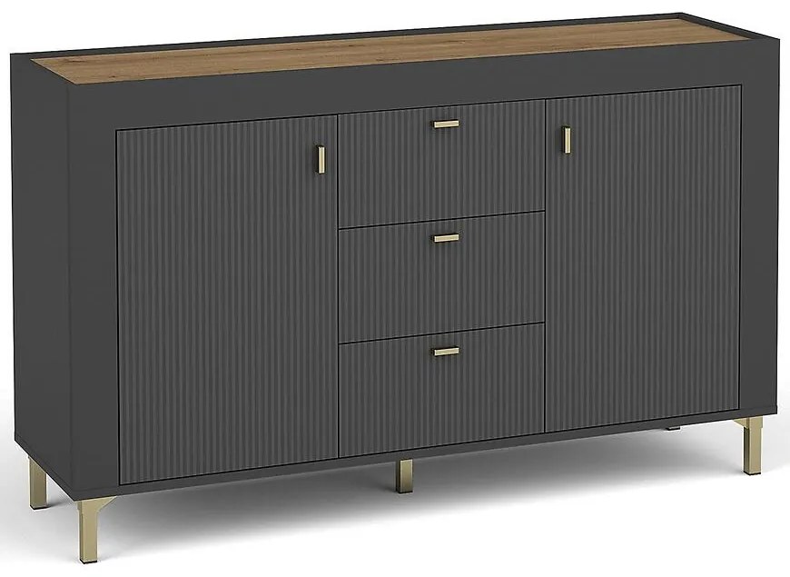 Komoda Mossa M06 2D3S dub whisky/čierna mat