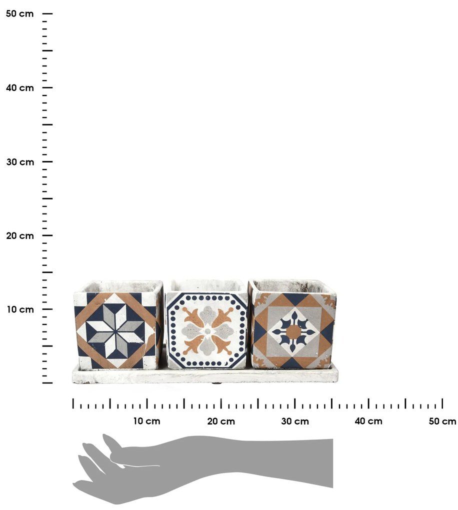 BETÓNOVÝ KVETINÁČ S MISKOU AZULEJOS SADA 3KS 12,5X36X13 CM VIACFAREBNÁ