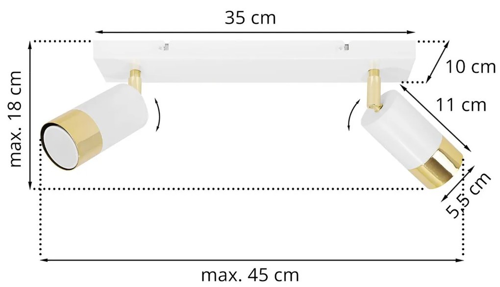 Bodové svietidlo Hugo, 2x biele/zlaté kovové tienidlo, (možnosť polohovania)