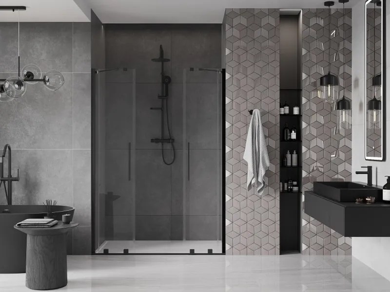 Mexen Velar Duo, posuvné dvere do otvoru 160x200 cm, 8mm číre sklo, čierna matná, 871-160-000-02-70