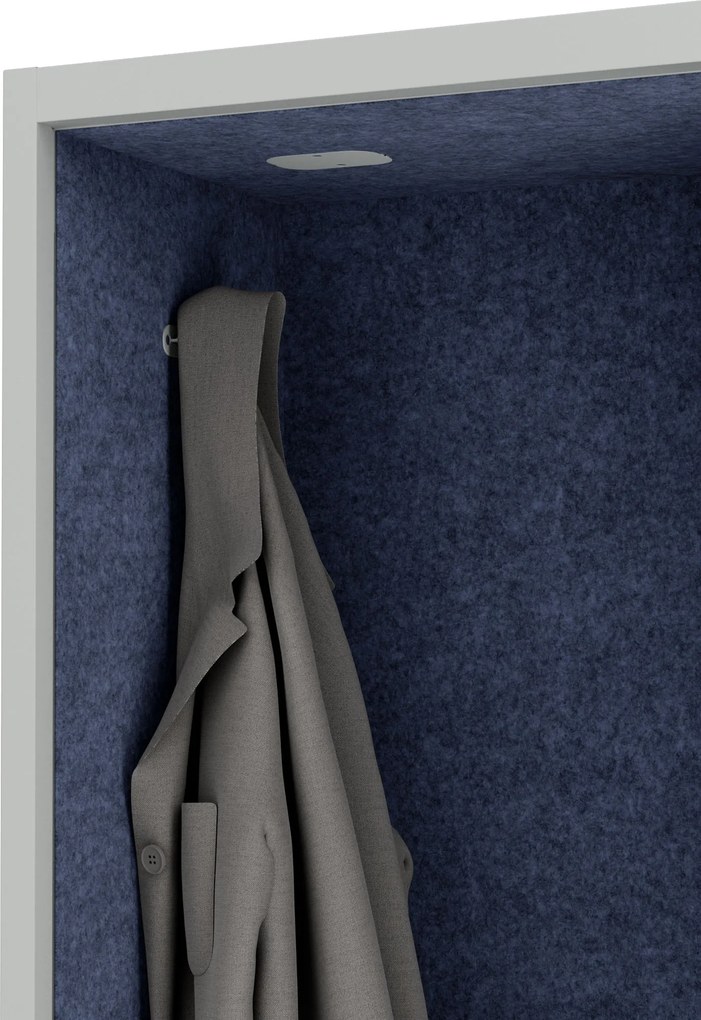 Kancelárska akustická kabína so sedadlom a portom USB-C, telo v sivý / sedák tmavomodrá v zelenej farbe, 600 mm: SALLY MentalBox