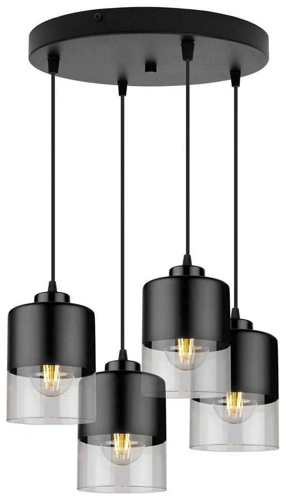 Závesné svietidlo Roma, 4x čierne/transparentné sklenené tienidlo, o