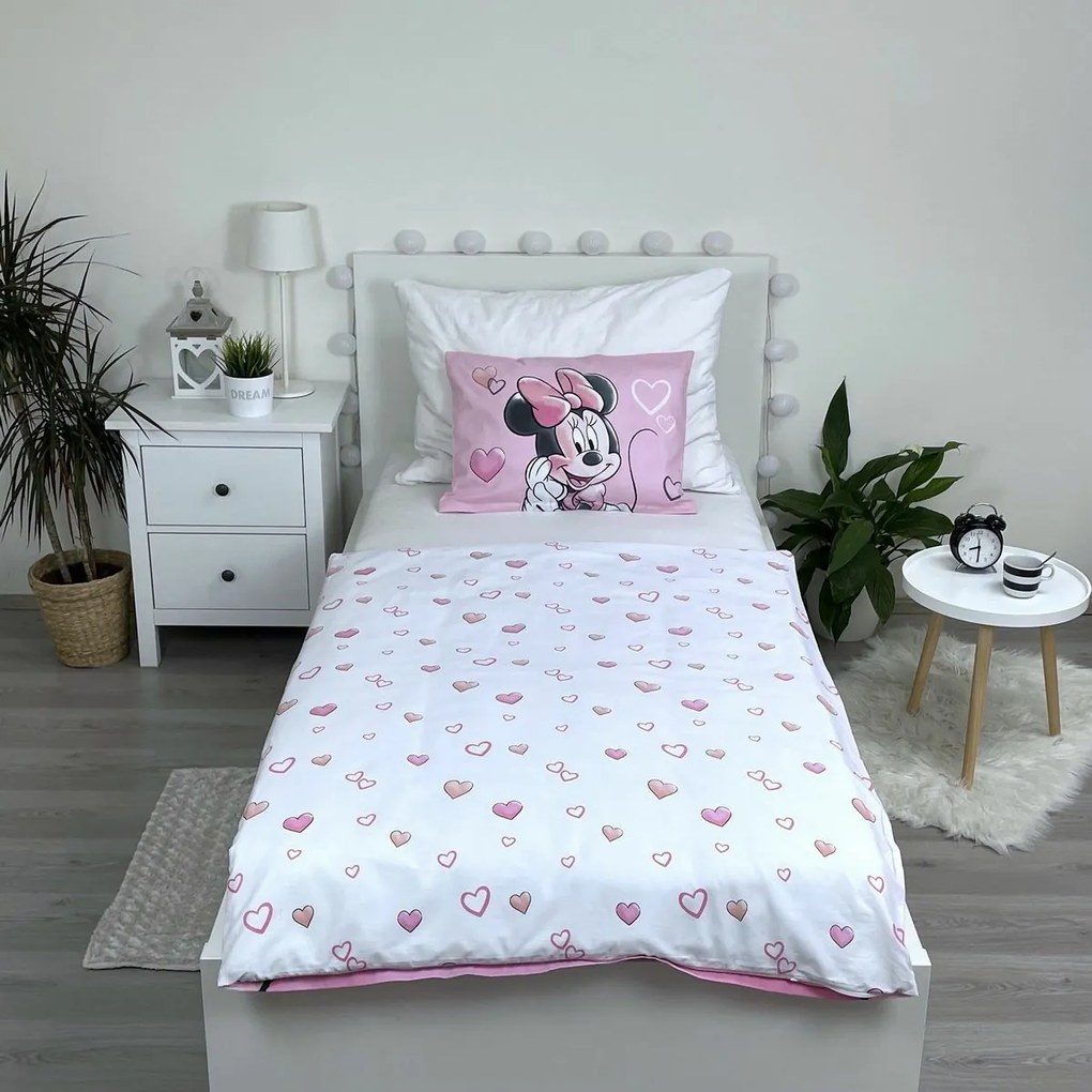 Jerry Fabrics Detské bavlnené obliečky do postieľky Minnie Powder pink, 100 x 135 cm, 40 x 60 cm