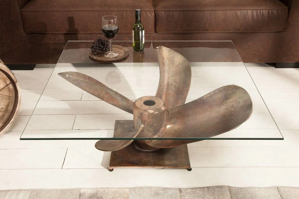 Dizajnový konferenčný stolík Propeller, 85 cm, antik medený - Skladom na SK