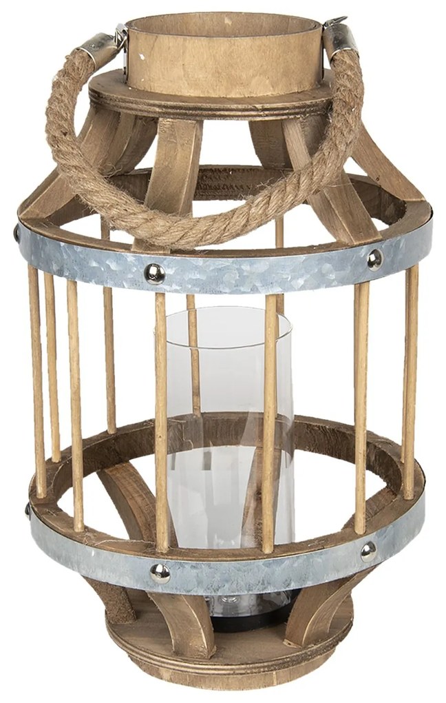 Hneda drevena lampáš Renee - Ø 22*35 cm