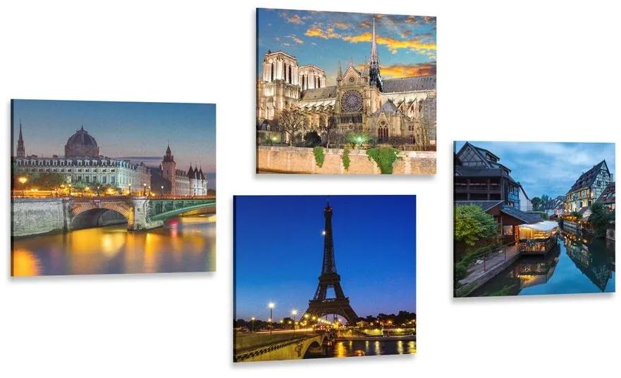 Set obrazov romantický nočný Paríž - 4x 60x60