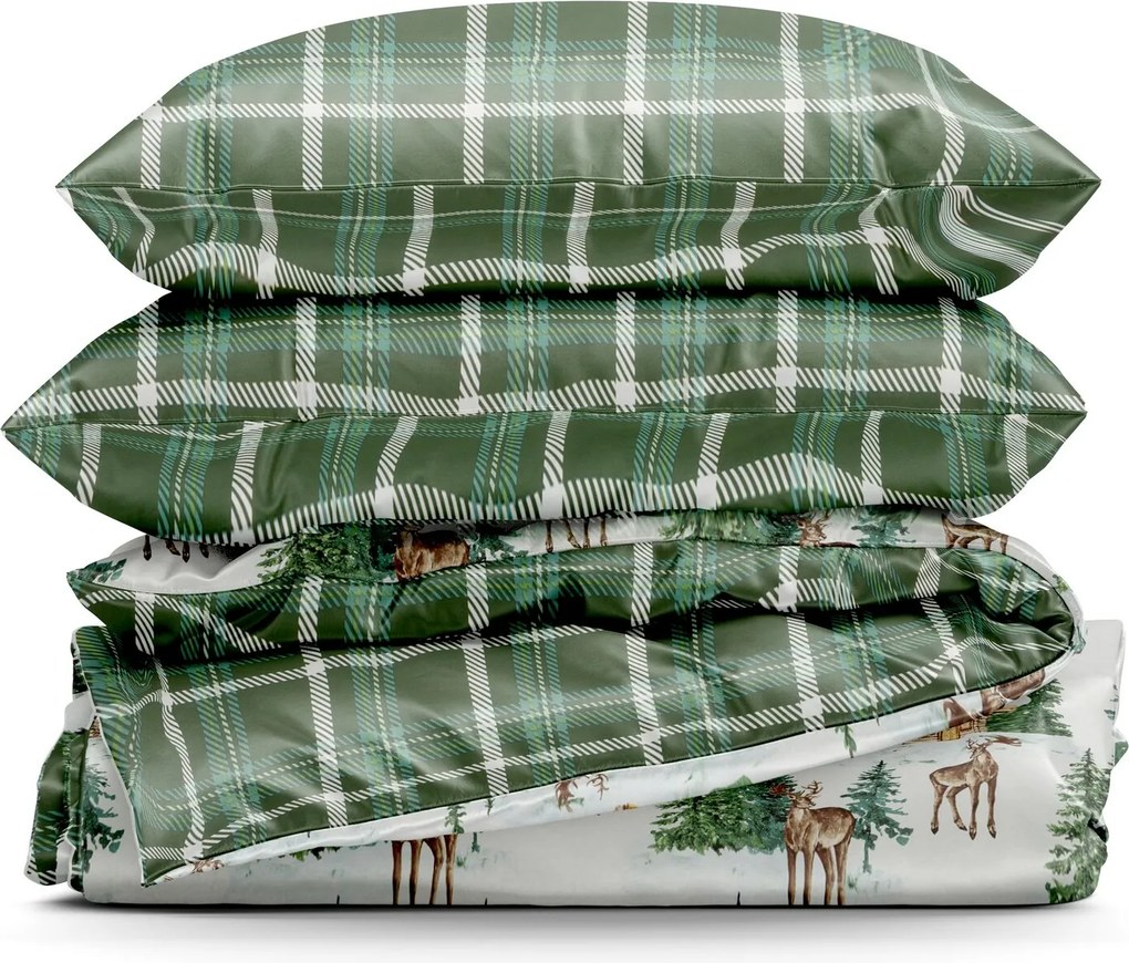 VIANOČNÉ RENFORCÉ OBLIEČKY VERDE 200X220 CM, 2 KS 70X80 CM VZOROVANÉ