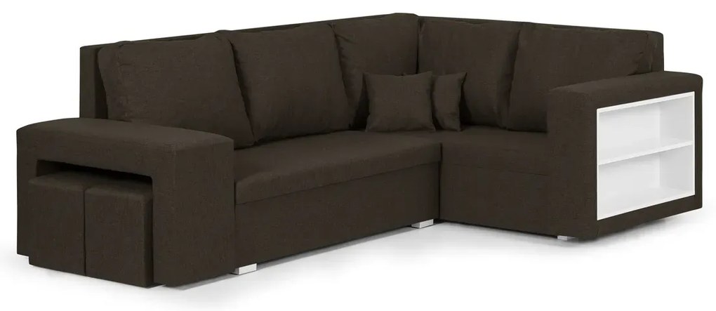 Rozkládací rohová sedací souprava MODO3 + 2 Taburety Hnědá