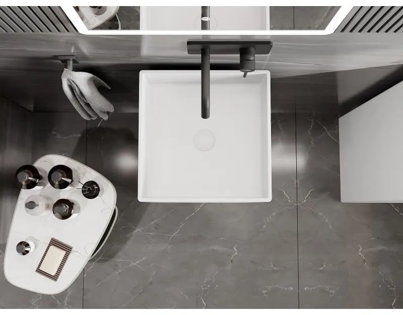 Mexen Xola-1, voľnestojace umývadlo z konglomerátu 40x40x85 cm, biela matná, 26594000