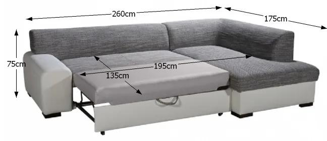 Rohová sedačka s rozkladom a úložným priestorom Minerva P - biela / sivá melírovaná