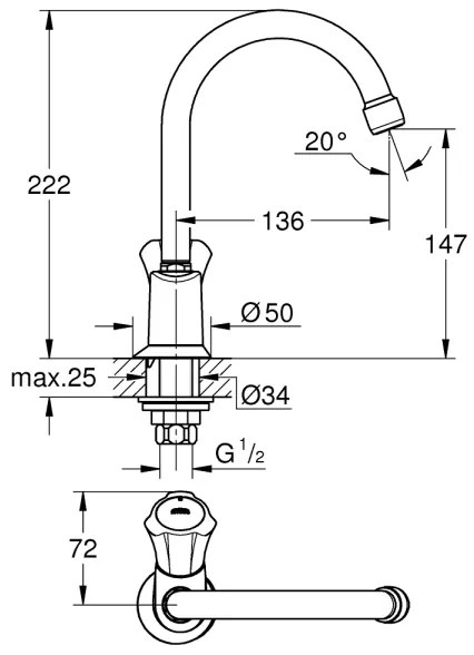 GROHE 20393001 - Stojánkový ventil COSTA L DN 15 lesklý chróm