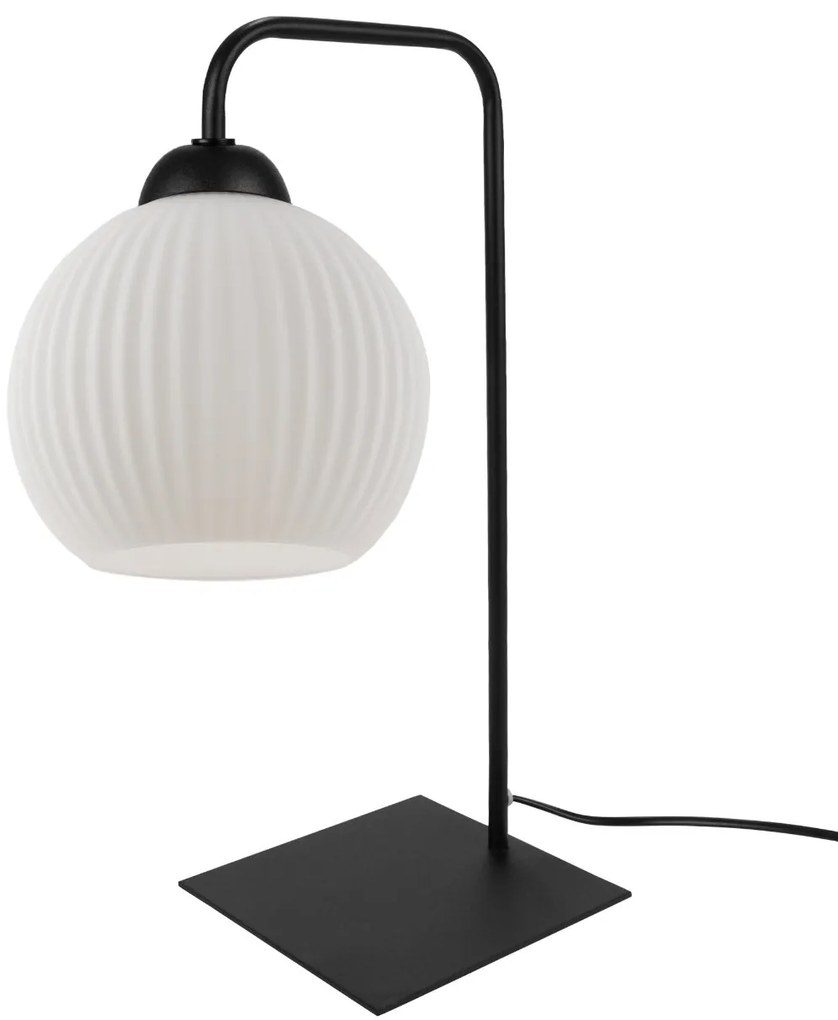 Stolná lampa Riffle Round, 1x biele sklenené tienidlo