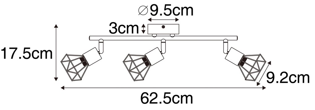 Reflektor čierny s dreveným otočným a naklápacím 3-svetlo - Mosh