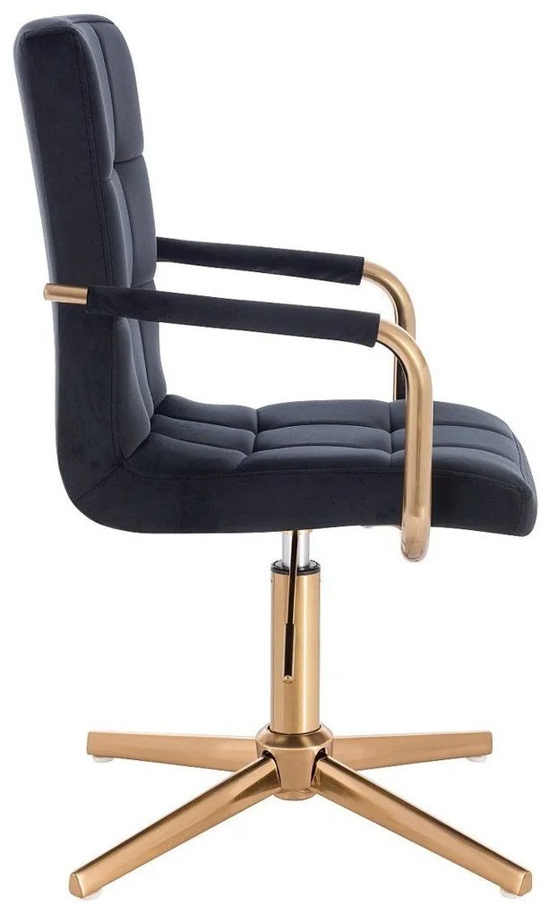 LuxuryForm DESIGN Otočná stolička VERONA GOLD VELUR na zlatom kríži - čierna