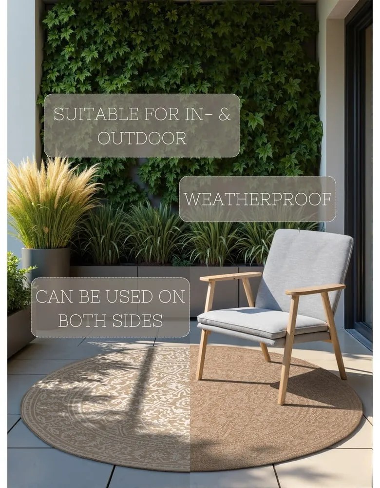 Okrúhly vnútorný a vonkajší koberec v béžovej a slonovinovej farbe ø 160 cm Duet Kona – NORTHRUGS