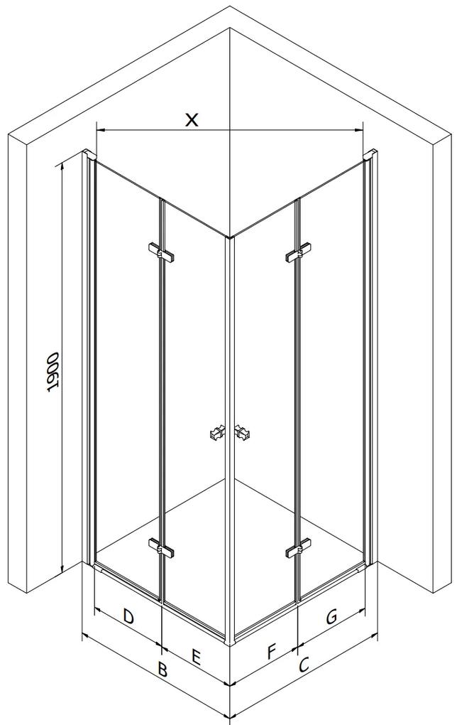 Mexen Lima Duo, sprchový kút 80 (dvere) x 80 (dvere) cm, 6mm číre sklo, chrómový profil + SLIM sprchová vanička biela 5cm + chrómový sifón, 856-080-080-01-02-4010