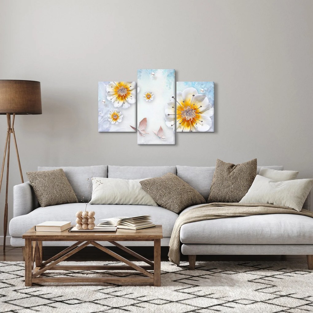 Obraz - Kompozícia s kvetmi a motýľmi (90x60 cm)