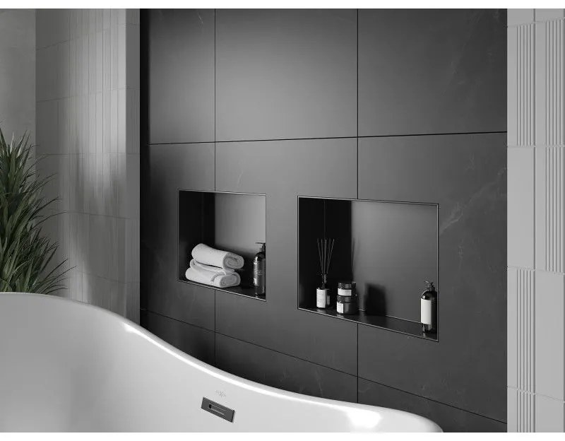 Mexen X-Wall-NR, polička na zapustenie pod obklad bez goliera 45 x 30 cm, čierna matná, 1971453010