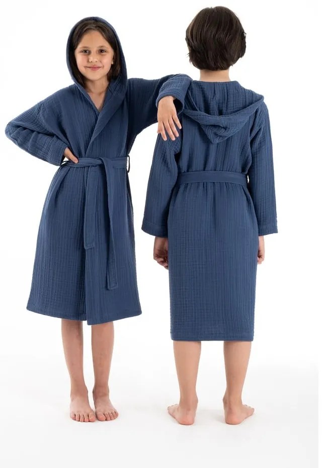 Tmavomodrý mušelínový detský župan veľkosť 5-6 rokov Muslin – Foutastic