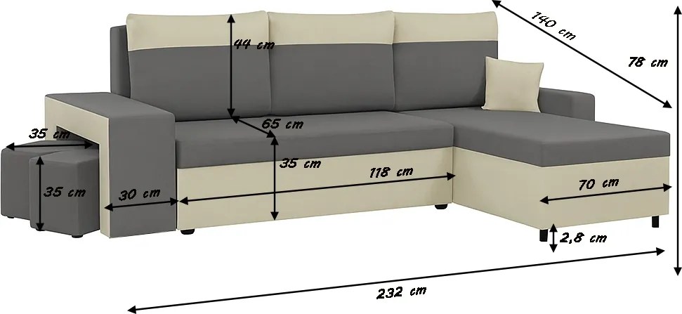 Rohová sedacia súprava s funkciou spania NEVADA Červená/čierna