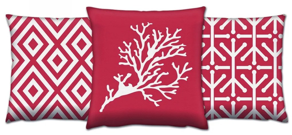 Súprava vzorovaných vankúšov VAPO 3 ks 43x43 cm červené/biele