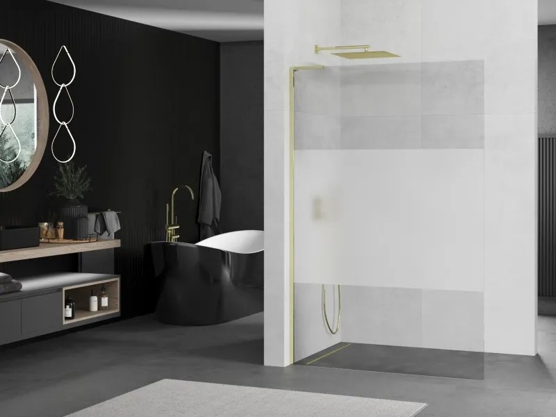 Mexen Kioto L, sprchová zástena Walk-In 70 x 200 cm, 8mm číre sklo-námraza, zlatý lesklý profil,800-070-103-50-35