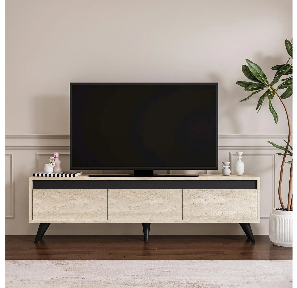 TV stolík/skrinka Central (travertín + antracit) . Akcia -18%. Vlastná spoľahlivá doprava až k Vám domov. 1102038