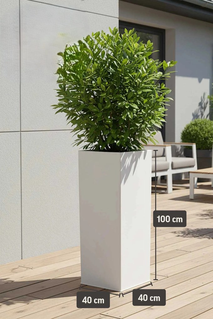 Kvetináč BLOCK, pozink, výška 100 cm, biely, vr. zavlaž. systému