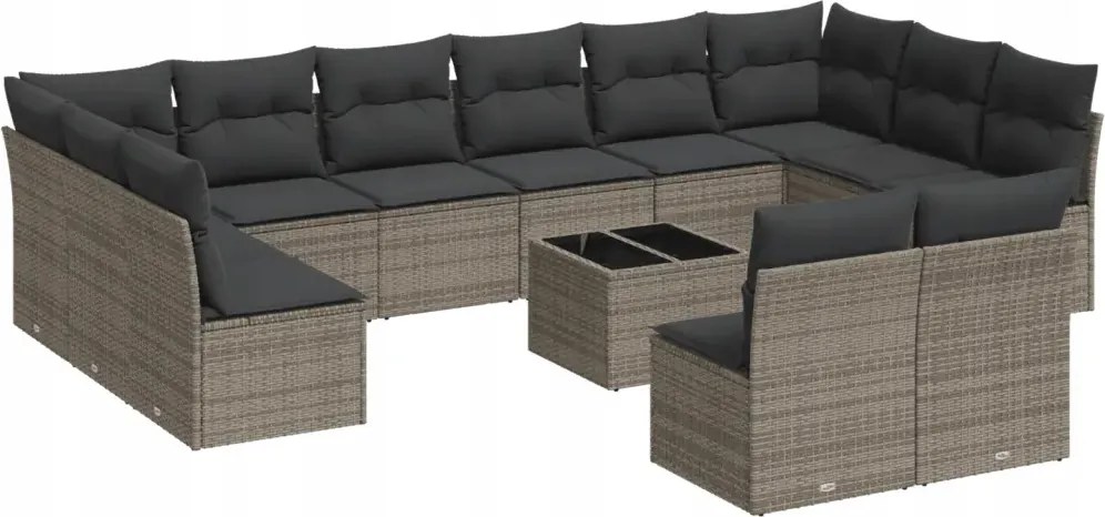 vidaXL 13-dielna sada záhradného nábytku s vankúšmi, šedá, polyratan