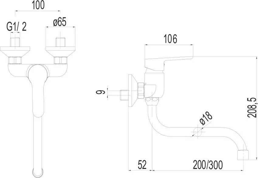 Mereo, Mereo Drezová nástenná batéria, Zuna, 100 mm, s ramienkom rúrkovým ø 18 mm - 300 mm, chróm, MER-CB301A06Z