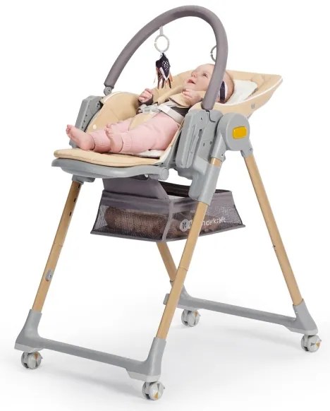 KINDERKRAFT - Detská jedálenská stolička 2v1 LASTREE béžová/šedá